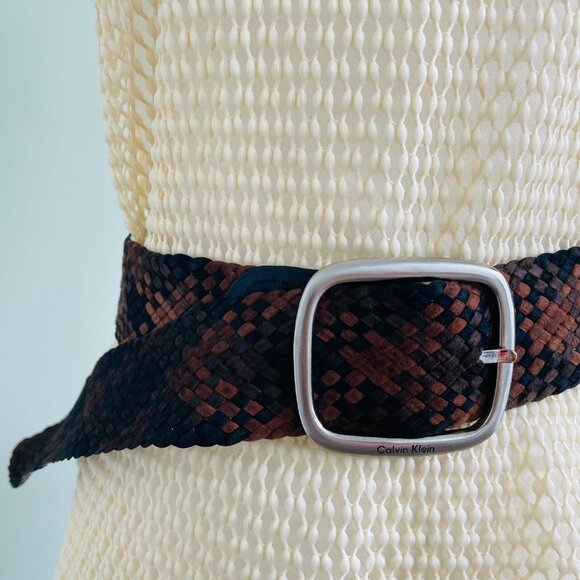 Calvin Klein Accessories - CALVIN KLIEN Woven Suede Leather Belt 43"